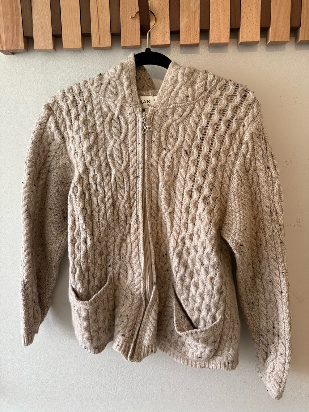 Aran Mor Ireland 100% Merino Wool Cable Knit Hooded Cardigan XL